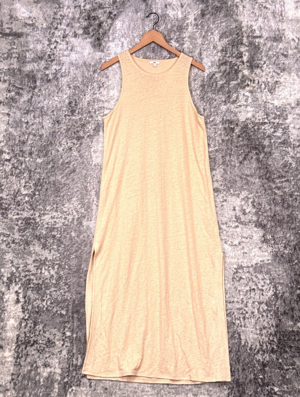 LUNYA Dress XS Womens Beige Linen Sleeveless Side Slit Tank Midi Maxi